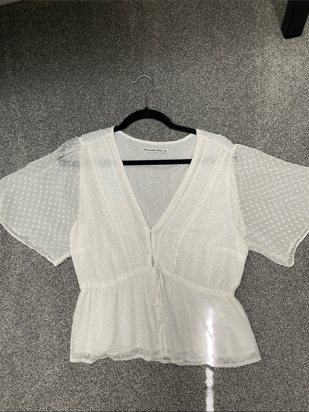 Abercrombie & Fitch White Swiss Dot Peplum Tie-Front Blouse